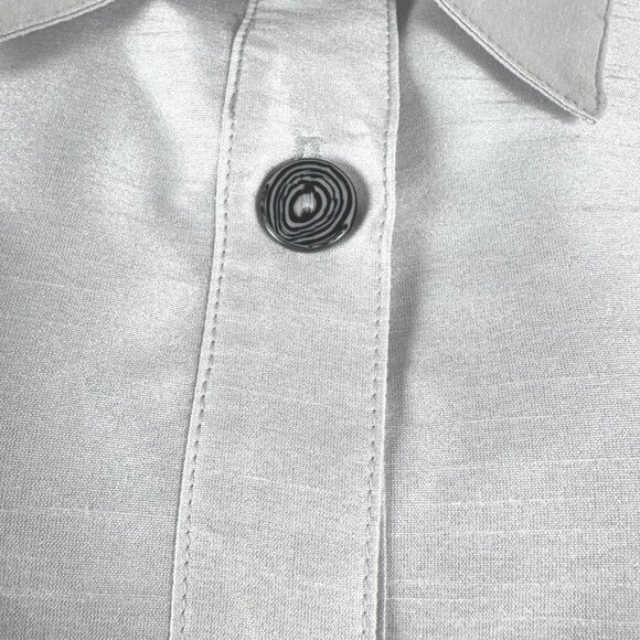 IC Collection Button Front Blouse Shirt 2XL Silver Cuffed Polyester TP-3463 - Picture 5 of 13